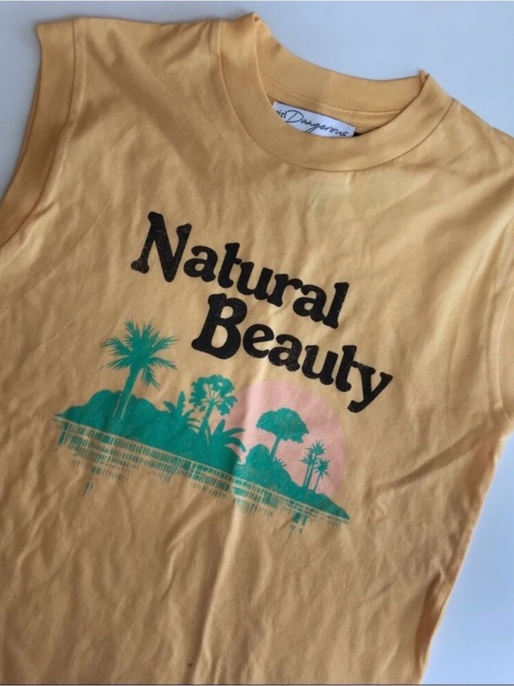 Girl Dangerous Natural Beauty Graphic Tee - Yellow with Teal & Pink Print